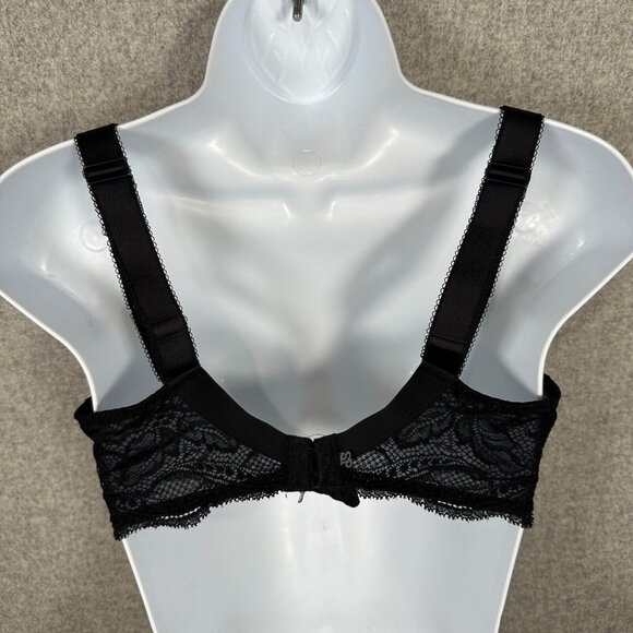 Simone Perele 34F Bra Underwired Black Smooth Floral Mesh Bow Adjustable Straps - Picture 12 of 16